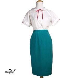 Vintage Green Silk Pencil Skirt, Fully Lined, Elastic Waist 30-34" ML - Hey Viv